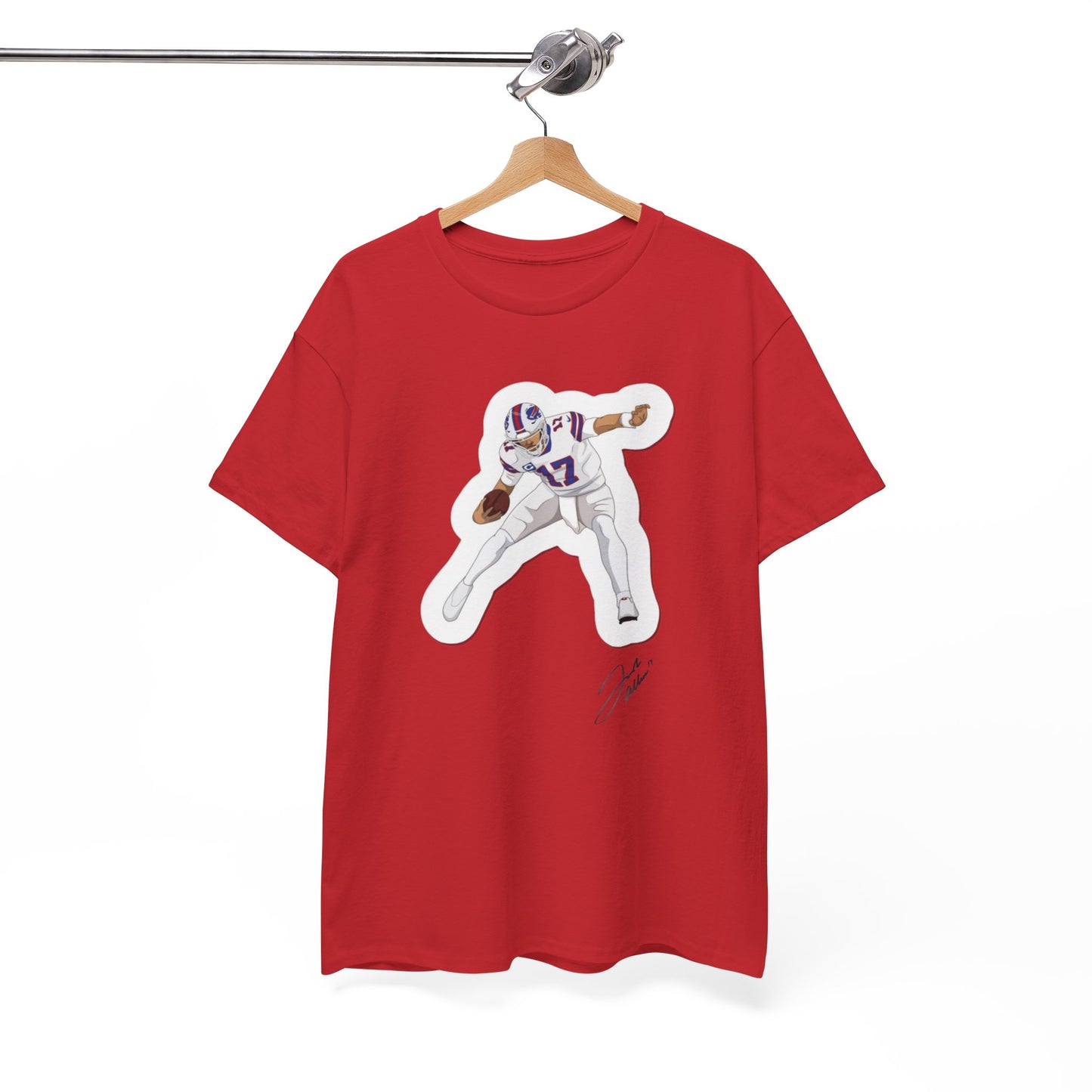 Josh Allen Cartoon Hurdle Graphic Tee Shirt - NFL Football T-Shirt Fan Apparel