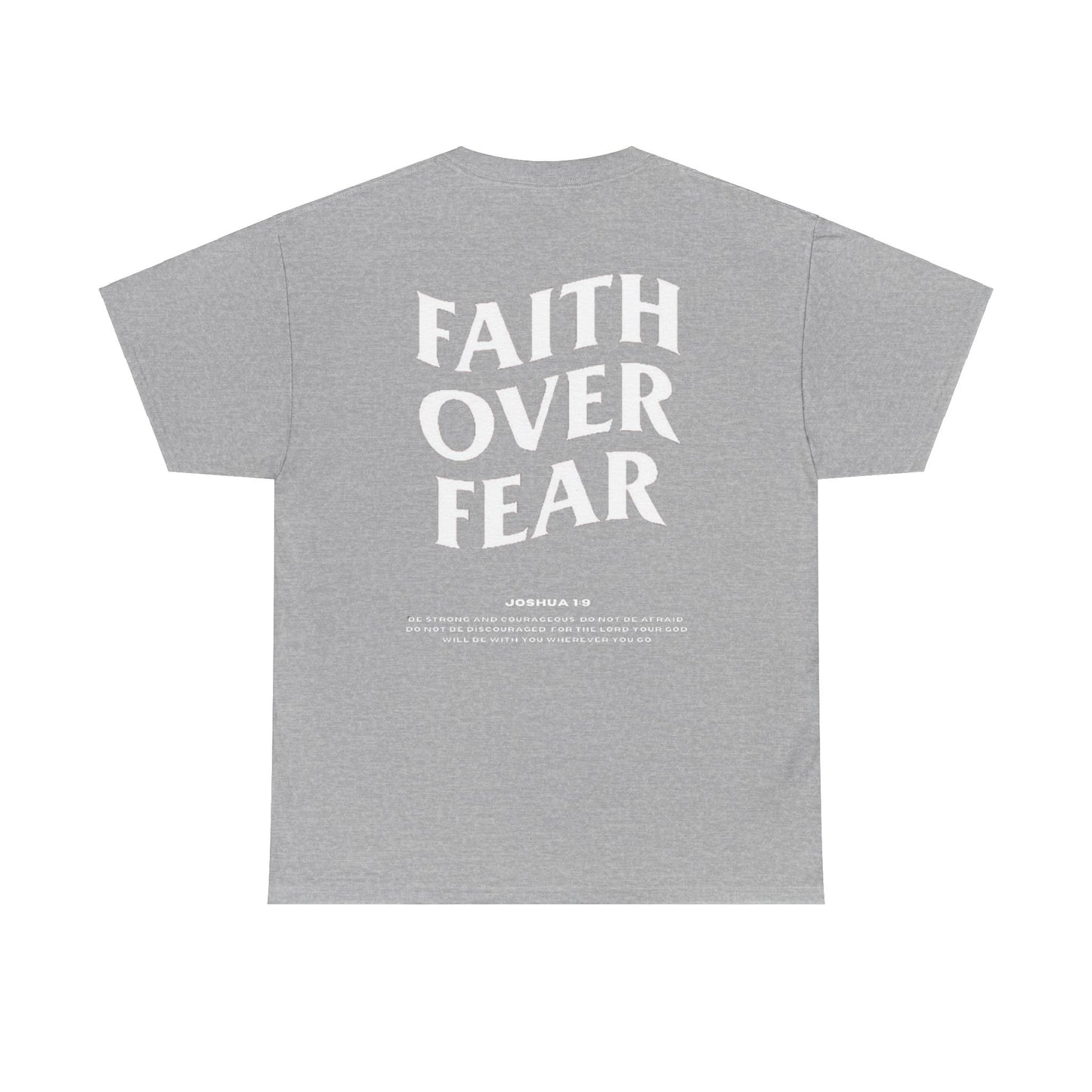 Faith Over Fear Graphic T-Shirt - Christian Apparel with Joshua 1:9 Bible Verse, Inspirational Religious Shirt for Men & Women