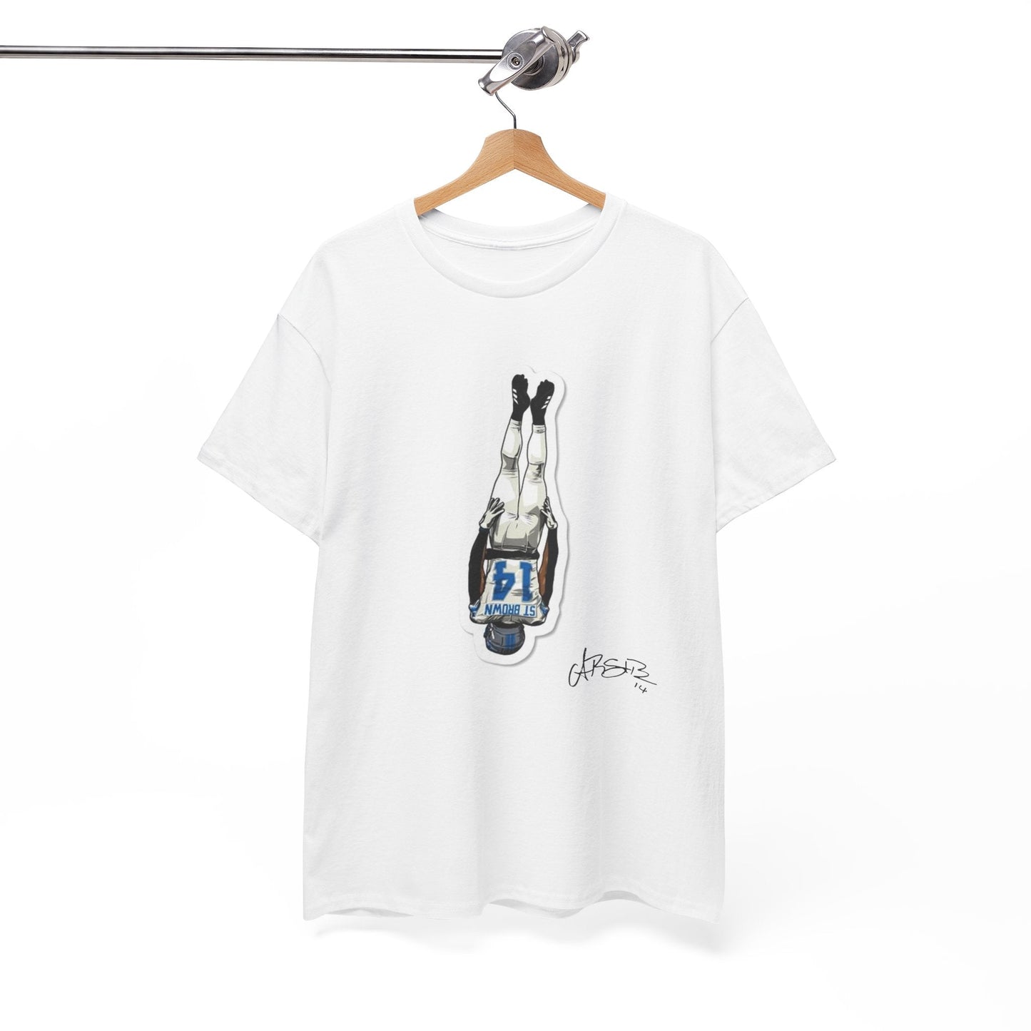 Detroit Lions-themed Amon-Ra St. Brown shirt laid flat showing full design