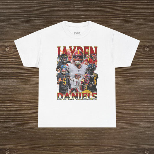 Bold Jayden Daniels shirt celebrating the Heisman-winning QB