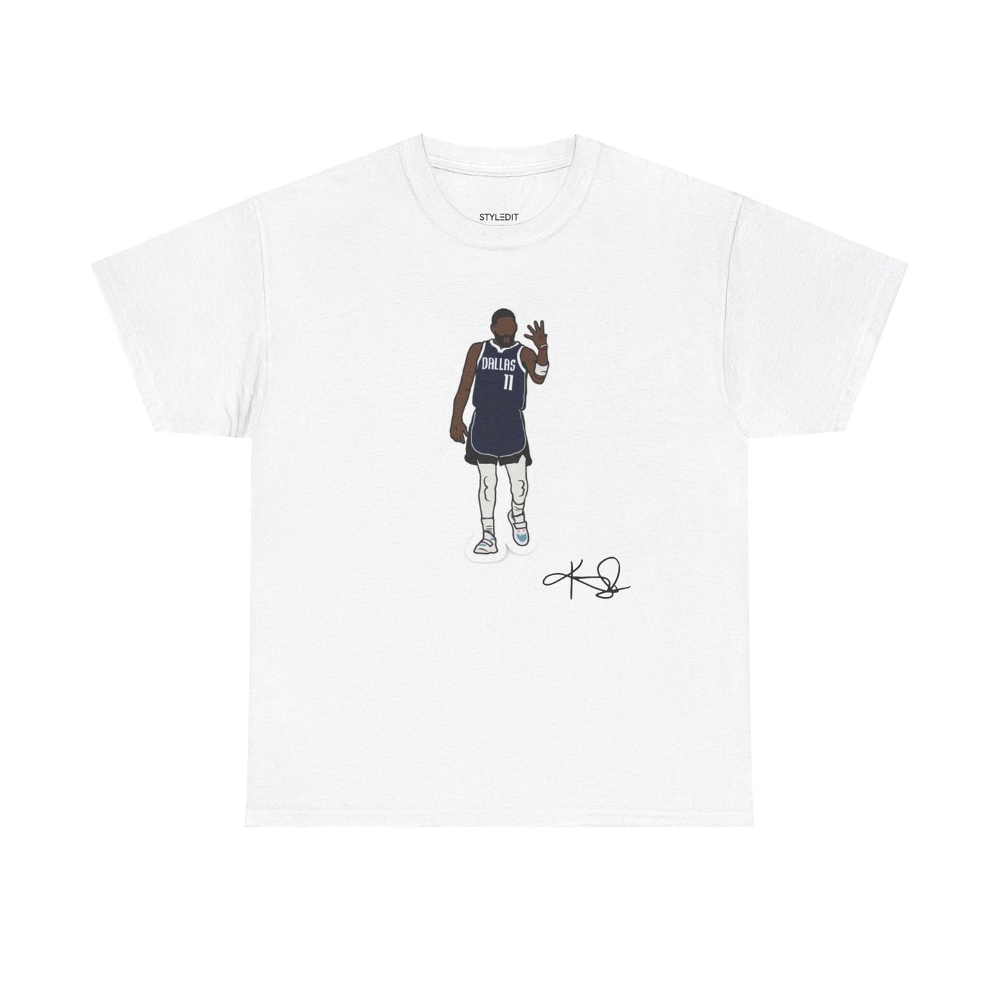 Kyrie Irving action shot on a bold graphic tee