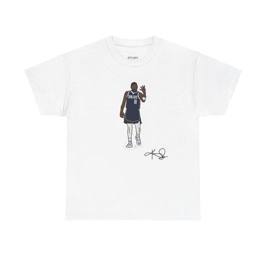 Kyrie Irving action shot on a bold graphic tee