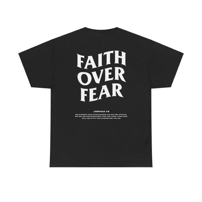 Faith Over Fear Graphic T-Shirt - Christian Apparel with Joshua 1:9 Bible Verse, Inspirational Religious Shirt for Men & Women
