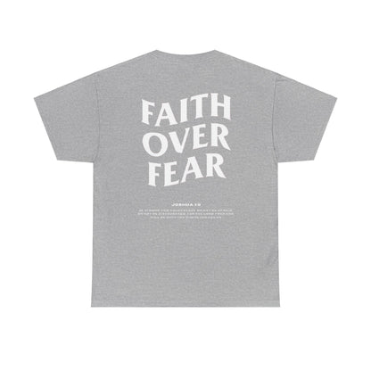 Faith Over Fear Graphic T-Shirt - Christian Apparel with Joshua 1:9 Bible Verse, Inspirational Religious Shirt for Men & Women
