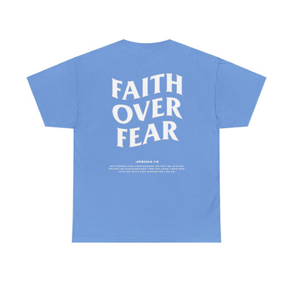 Faith Over Fear Graphic T-Shirt - Christian Apparel with Joshua 1:9 Bible Verse, Inspirational Religious Shirt for Men & Women