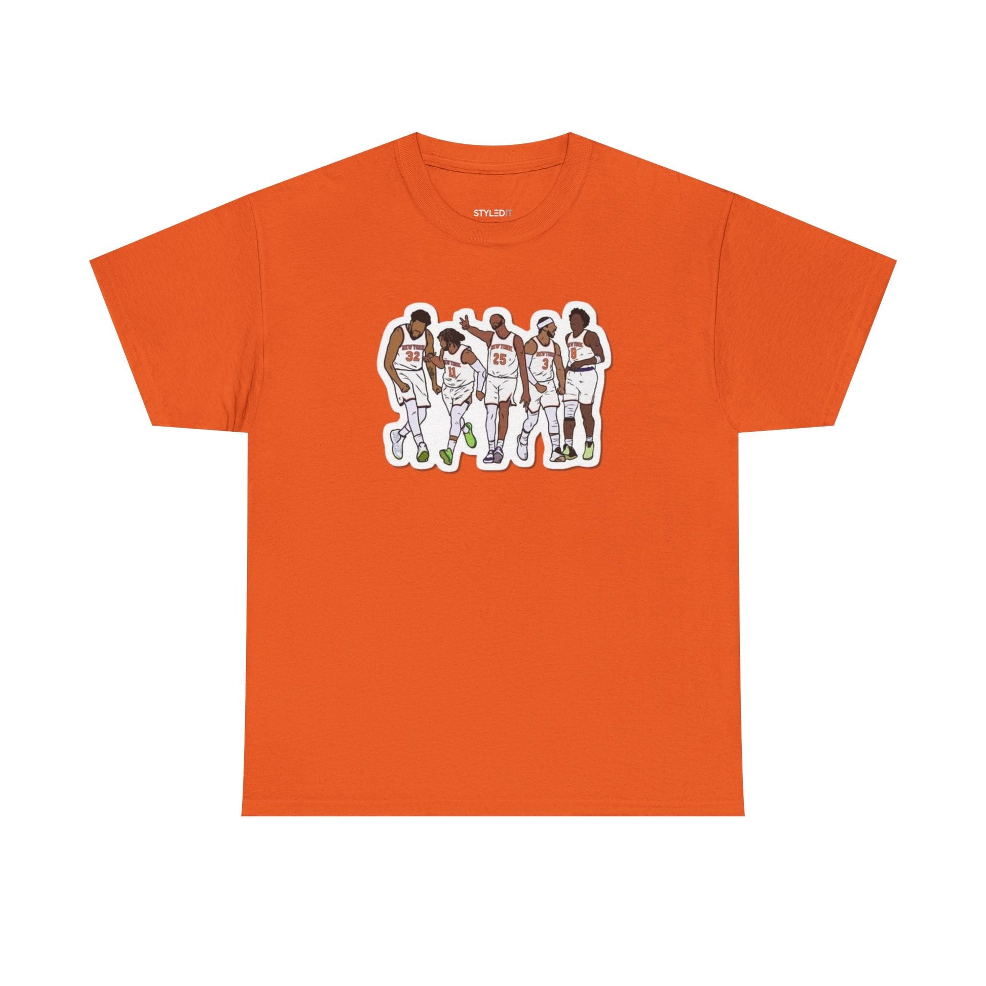 New York Knicks shirt featuring a dynamic player graphic